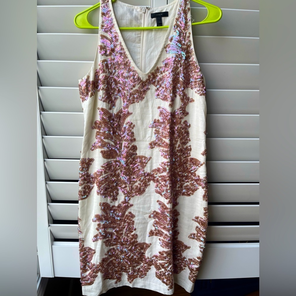 J. Crew Cream Dress with Rose Gold Sequin Floral